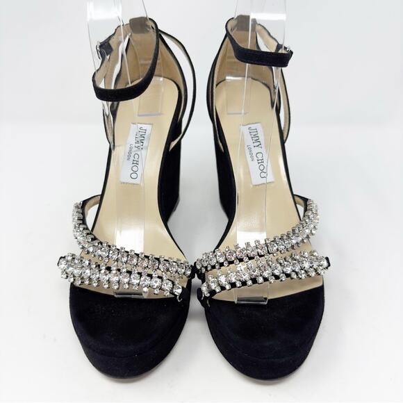 Jimmy Choo Black Suede Bing Wedge Sandals Size 40 - Picture 2 of 11